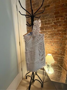 JS Collections One-Shoulder Ivory Ruffle Rosette Dress